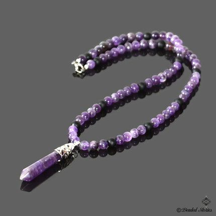 Mens necklace Healing crystal jewelry Men's jewelry Boho necklace Onyx & amethyst point necklace Energy necklace Reiki necklace Gift for men