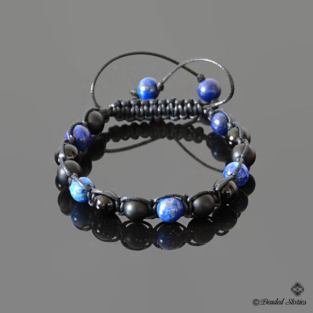 Men's beaded bracelet Lapis Lazuli Black Onyx Shamballa bracelet for men Gift for men December birthstone Mens bracelet September birthstone