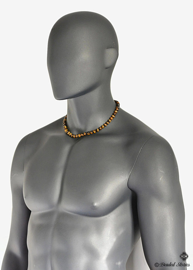 Tigers Eye Necklace for Men - Good Luck Men's Jewelry - Birthday Gift for Him - Handmade Men's Necklace - Beaded Necklace - Gift for Dad