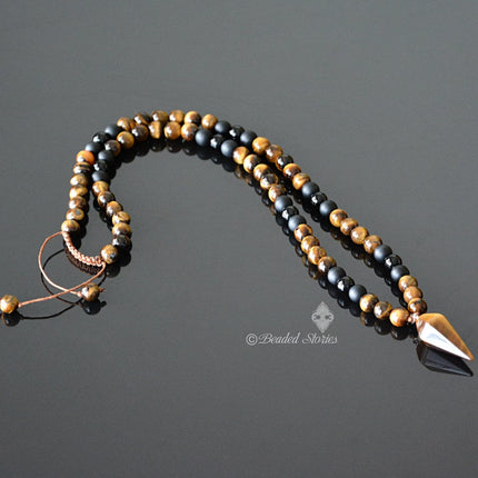 Crystal necklace Men's necklace Pendulum necklace Healing crystal pendulum Crystal jewelry Tigers Eye Onyx Shamballa necklace Gifts for dad
