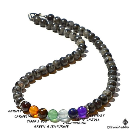 7 Chakras Handmade Beaded choker for Men women unisex Garnet Carnelian Tigers Eye Aventurine Aquamarine Lapis Lazuli Amethyst Labradorite 
