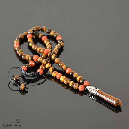 Mens necklace Beaded necklace for men Shamballa Red Jasper & Tiger Eye necklace Healing crystal jewelry for men Gifts for men Boyfriend gift