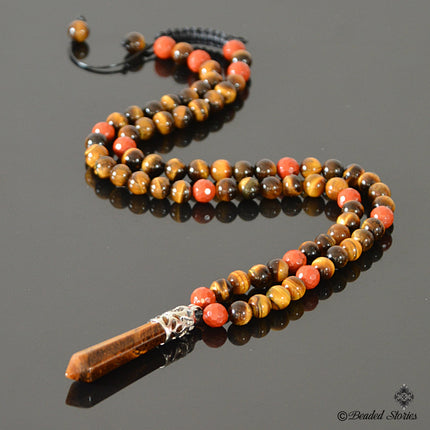 Mens necklace Beaded necklace for men Shamballa Red Jasper & Tiger Eye necklace Healing crystal jewelry for men Gifts for men Boyfriend gift