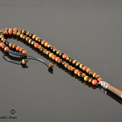 Mens necklace Beaded necklace for men Shamballa Red Jasper & Tiger Eye necklace Healing crystal jewelry for men Gifts for men Boyfriend gift