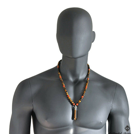 Mens necklace Beaded necklace for men Shamballa Red Jasper & Tiger Eye necklace Healing crystal jewelry for men Gifts for men Boyfriend gift