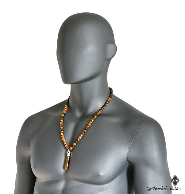Mens necklace Beaded necklace for men Shamballa Red Jasper & Tiger Eye necklace Healing crystal jewelry for men Gifts for men Boyfriend gift