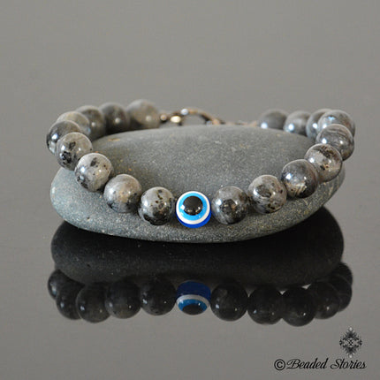 Evil Eye Bracelet - Mens Beaded Bracelet - Evil Eye Jewelry Gifts for Men - Labradorite Jewelry for Men - Boho Blue Eye Protection Bracelet