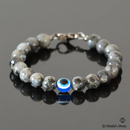 Evil Eye Bracelet - Mens Beaded Bracelet - Evil Eye Jewelry Gifts for Men - Labradorite Jewelry for Men - Boho Blue Eye Protection Bracelet