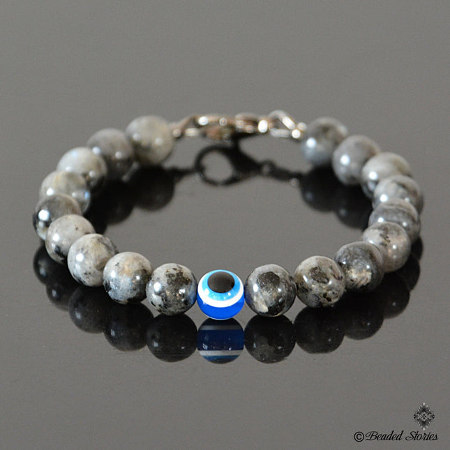 Evil Eye Bracelet - Mens Beaded Bracelet - Evil Eye Jewelry Gifts for Men - Labradorite Jewelry for Men - Boho Blue Eye Protection Bracelet