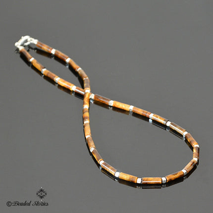 Tiger Eye Beaded Necklace for Men - Mens Jewelry - Mens Necklace - Surfer Choker Necklace - Tribal Jewelry for Men - Christmas Gifts for Men