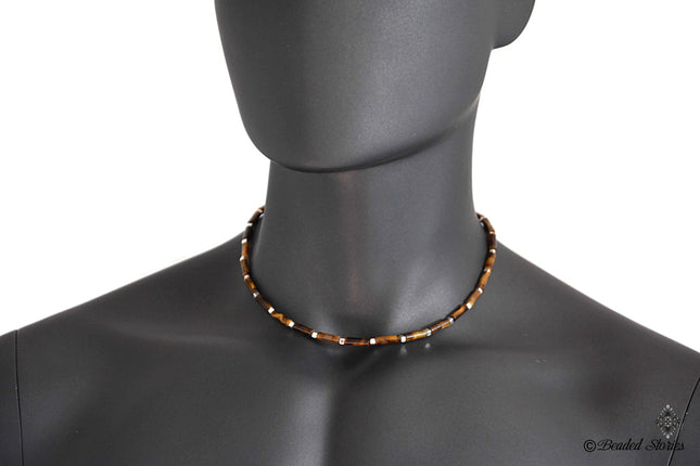 Tiger Eye Beaded Necklace for Men - Mens Jewelry - Mens Necklace - Surfer Choker Necklace - Tribal Jewelry for Men - Christmas Gifts for Men