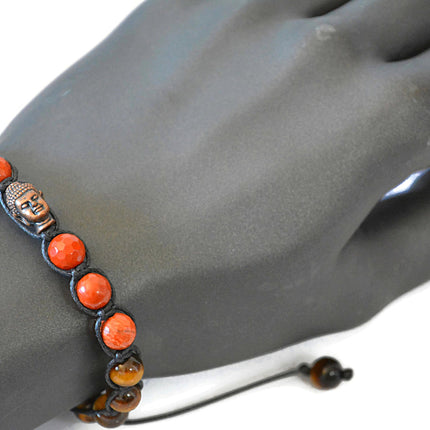 Buddha Bracelet for Men - Boho Beaded Bracelet - Spiritual Shambhala Mens Bracelet - Red Jasper Tigers Eye Bracelet - Birthday Gift for Men