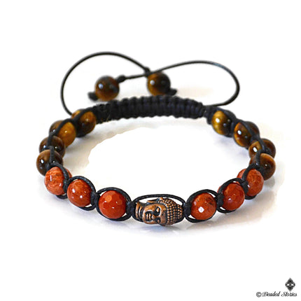 Buddha Bracelet for Men - Boho Beaded Bracelet - Spiritual Shambhala Mens Bracelet - Red Jasper Tigers Eye Bracelet - Birthday Gift for Men