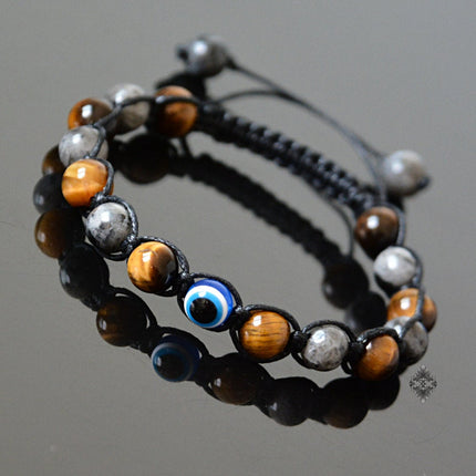 Evil eye jewelry Evil eye bracelet Mens bracelet Beaded bracelet Crystal jewelry Evil eye amulet Labradorite & Tigers Eye Groomsmen Gift