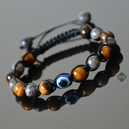 Evil eye jewelry Evil eye bracelet Mens bracelet Beaded bracelet Crystal jewelry Evil eye amulet Labradorite & Tigers Eye Groomsmen Gift