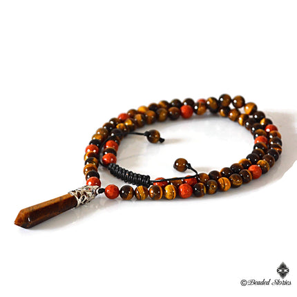 Mens necklace Beaded necklace for men Shamballa Red Jasper & Tiger Eye necklace Healing crystal jewelry for men Gifts for men Boyfriend gift