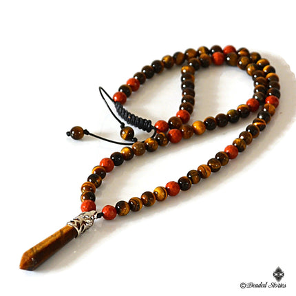 Mens necklace Beaded necklace for men Shamballa Red Jasper & Tiger Eye necklace Healing crystal jewelry for men Gifts for men Boyfriend gift