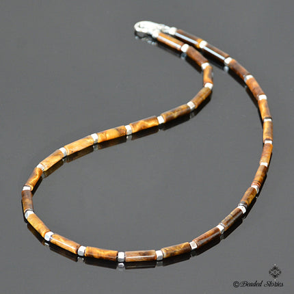 Tiger Eye Beaded Necklace for Men - Mens Jewelry - Mens Necklace - Surfer Choker Necklace - Tribal Jewelry for Men - Christmas Gifts for Men