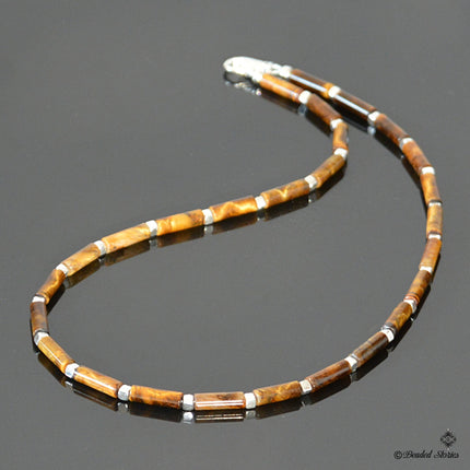 Tiger Eye Beaded Necklace for Men - Mens Jewelry - Mens Necklace - Surfer Choker Necklace - Tribal Jewelry for Men - Christmas Gifts for Men