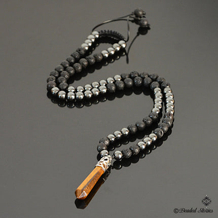 Mens necklace Black beaded necklace Healing crystal jewelry Protection necklace Black jewelry gifts for men Lava Hematite Tiger Eye necklace