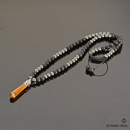 Mens necklace Black beaded necklace Healing crystal jewelry Protection necklace Black jewelry gifts for men Lava Hematite Tiger Eye necklace