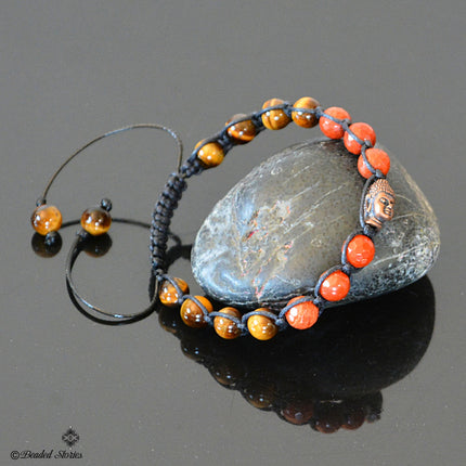 Buddha Bracelet for Men - Boho Beaded Bracelet - Spiritual Shambhala Mens Bracelet - Red Jasper Tigers Eye Bracelet - Birthday Gift for Men