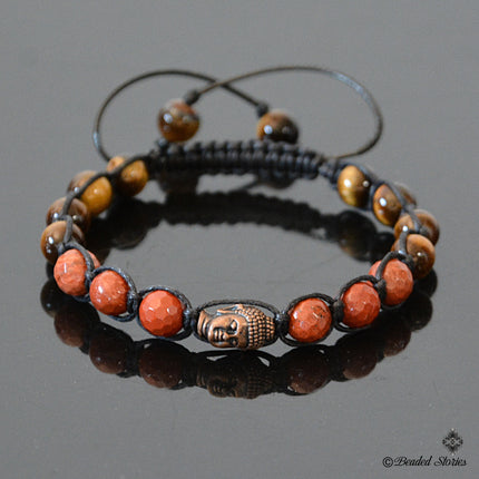 Buddha Bracelet for Men - Boho Beaded Bracelet - Spiritual Shambhala Mens Bracelet - Red Jasper Tigers Eye Bracelet - Birthday Gift for Men