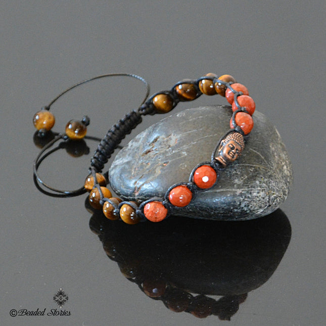 Buddha Bracelet for Men - Boho Beaded Bracelet - Spiritual Shambhala Mens Bracelet - Red Jasper Tigers Eye Bracelet - Birthday Gift for Men