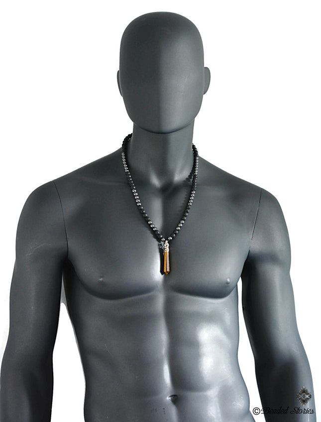 Mens necklace Black beaded necklace Healing crystal jewelry Protection necklace Black jewelry gifts for men Lava Hematite Tiger Eye necklace