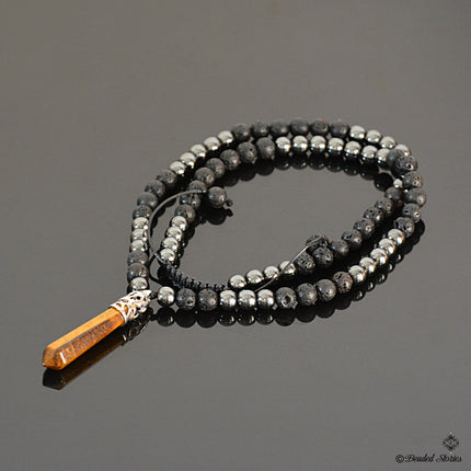 Mens necklace Black beaded necklace Healing crystal jewelry Protection necklace Black jewelry gifts for men Lava Hematite Tiger Eye necklace