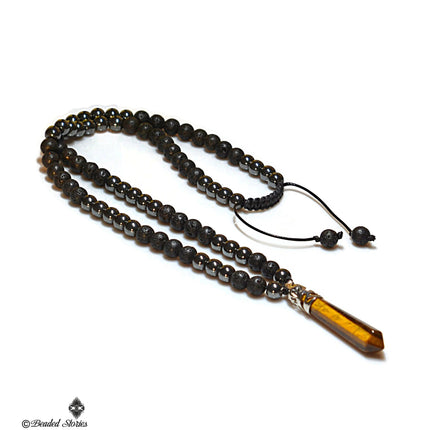 Mens necklace Black beaded necklace Healing crystal jewelry Protection necklace Black jewelry gifts for men Lava Hematite Tiger Eye necklace