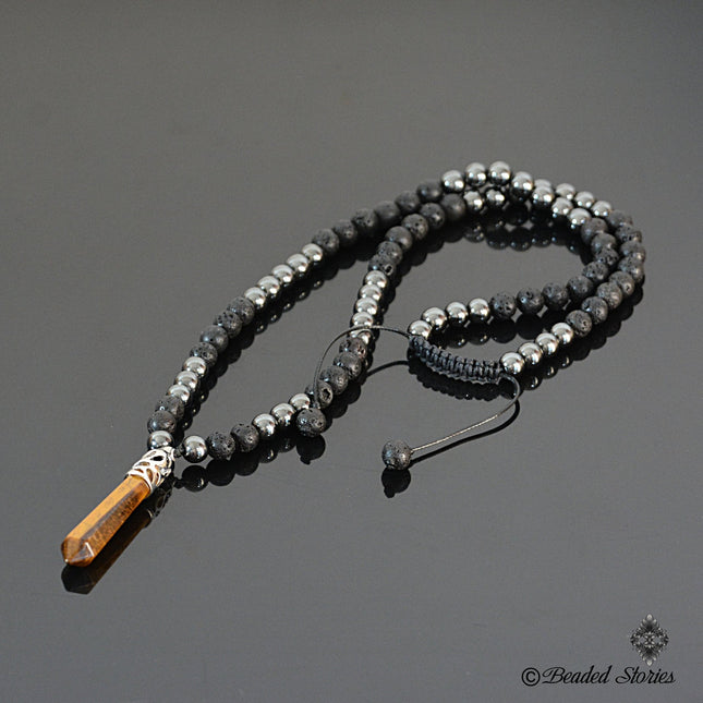 Mens necklace Black beaded necklace Healing crystal jewelry Protection necklace Black jewelry gifts for men Lava Hematite Tiger Eye necklace