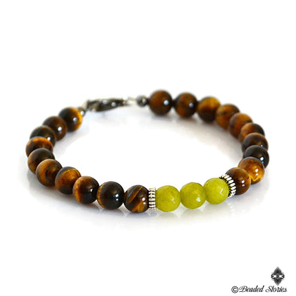 Beaded Bracelet - August Birthday Gifts - Men's Bracelet - Tigers Eye Peridot Bracelet for Men - August Birthstone Jewelry Gift for Dad Son