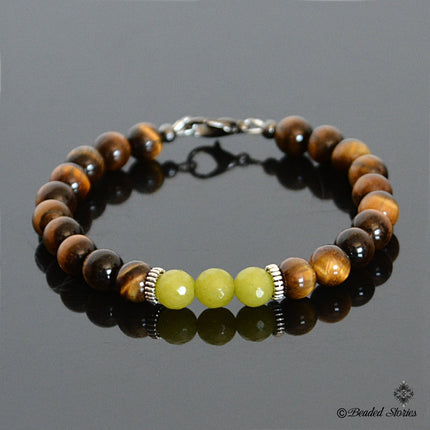 Beaded Bracelet - August Birthday Gifts - Men's Bracelet - Tigers Eye Peridot Bracelet for Men - August Birthstone Jewelry Gift for Dad Son