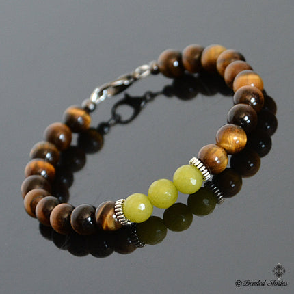 Beaded Bracelet - August Birthday Gifts - Men's Bracelet - Tigers Eye Peridot Bracelet for Men - August Birthstone Jewelry Gift for Dad Son