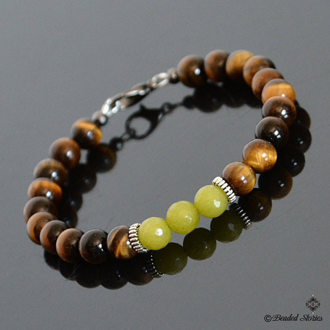 Beaded Bracelet - August Birthday Gifts - Men's Bracelet - Tigers Eye Peridot Bracelet for Men - August Birthstone Jewelry Gift for Dad Son