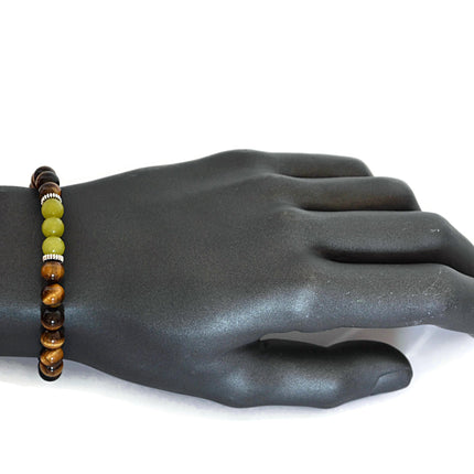 Beaded Bracelet - August Birthday Gifts - Men's Bracelet - Tigers Eye Peridot Bracelet for Men - August Birthstone Jewelry Gift for Dad Son