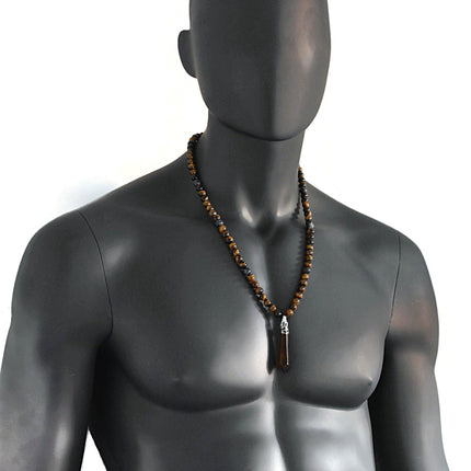 Long beaded necklace for men Men's crystal necklace Healing crystal jewelry Birthday gifts Shamballa Labradorite Tigers Eye point necklace