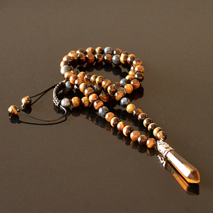 Long beaded necklace for men Men's crystal necklace Healing crystal jewelry Birthday gifts Shamballa Labradorite Tigers Eye point necklace