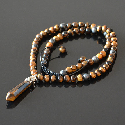 Long beaded necklace for men Men's crystal necklace Healing crystal jewelry Birthday gifts Shamballa Labradorite Tigers Eye point necklace