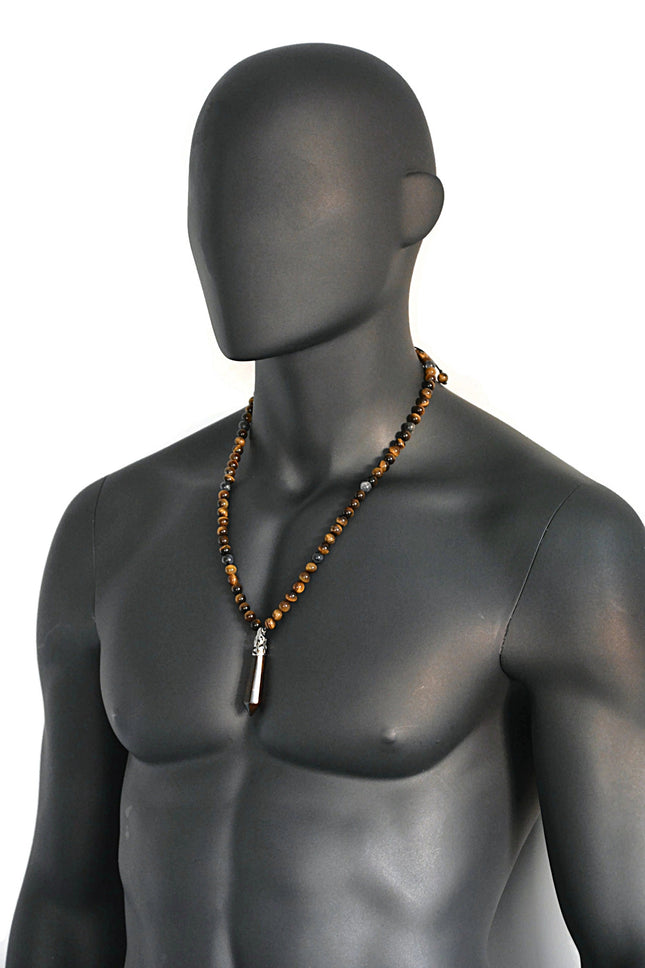 Long beaded necklace for men Men's crystal necklace Healing crystal jewelry Birthday gifts Shamballa Labradorite Tigers Eye point necklace