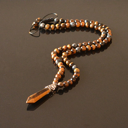 Long beaded necklace for men Men's crystal necklace Healing crystal jewelry Birthday gifts Shamballa Labradorite Tigers Eye point necklace