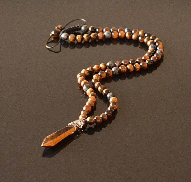 Long beaded necklace for men Men's crystal necklace Healing crystal jewelry Birthday gifts Shamballa Labradorite Tigers Eye point necklace