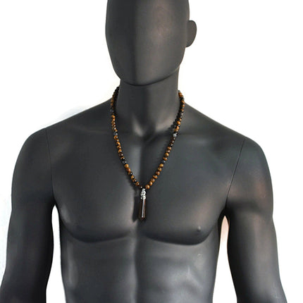 Long beaded necklace for men Men's crystal necklace Healing crystal jewelry Birthday gifts Shamballa Labradorite Tigers Eye point necklace