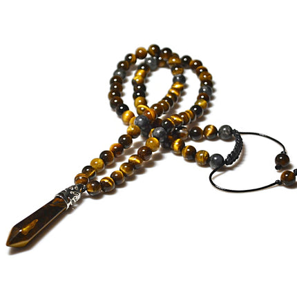Long beaded necklace for men Men's crystal necklace Healing crystal jewelry Birthday gifts Shamballa Labradorite Tigers Eye point necklace