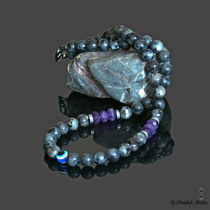 Amethyst Labradorite Necklace Evil Eye Necklace for Men Beaded Necklace February Birthstone Jewelry Protection Amulet Necklace Birthday Gift