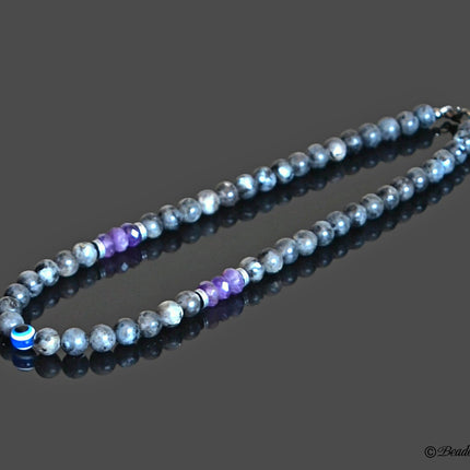Amethyst Labradorite Necklace Evil Eye Necklace for Men Beaded Necklace February Birthstone Jewelry Protection Amulet Necklace Birthday Gift