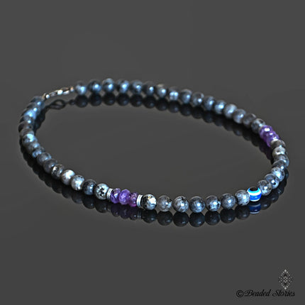 Amethyst Labradorite Necklace Evil Eye Necklace for Men Beaded Necklace February Birthstone Jewelry Protection Amulet Necklace Birthday Gift