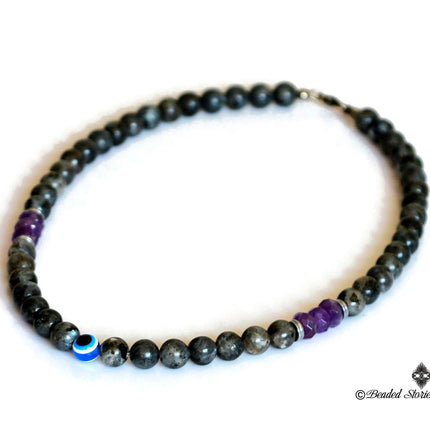 Amethyst Labradorite Necklace Evil Eye Necklace for Men Beaded Necklace February Birthstone Jewelry Protection Amulet Necklace Birthday Gift