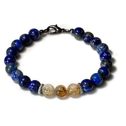 Lapis Lazuli and Citrine Beaded  Bracelet for men - Men's Bracelet - September Birthstone Bracelet